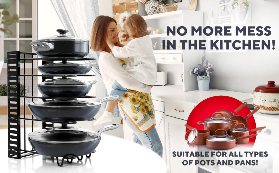 Pot Rack Organizer, 8 Tier Pots and Pans Organizer for Kitchen Organization & Storage, Adjustable Pot Lid Holders & Pan Rack - Image 16