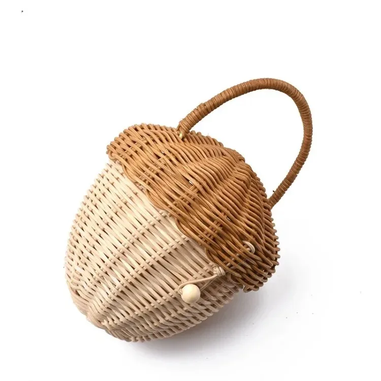 Rattan Woven Mushroom Basket Summer Portable Children Woven Bags Outdoor Vacation Picnic Baskets Kids Toy Sundries Organizer - Image 26