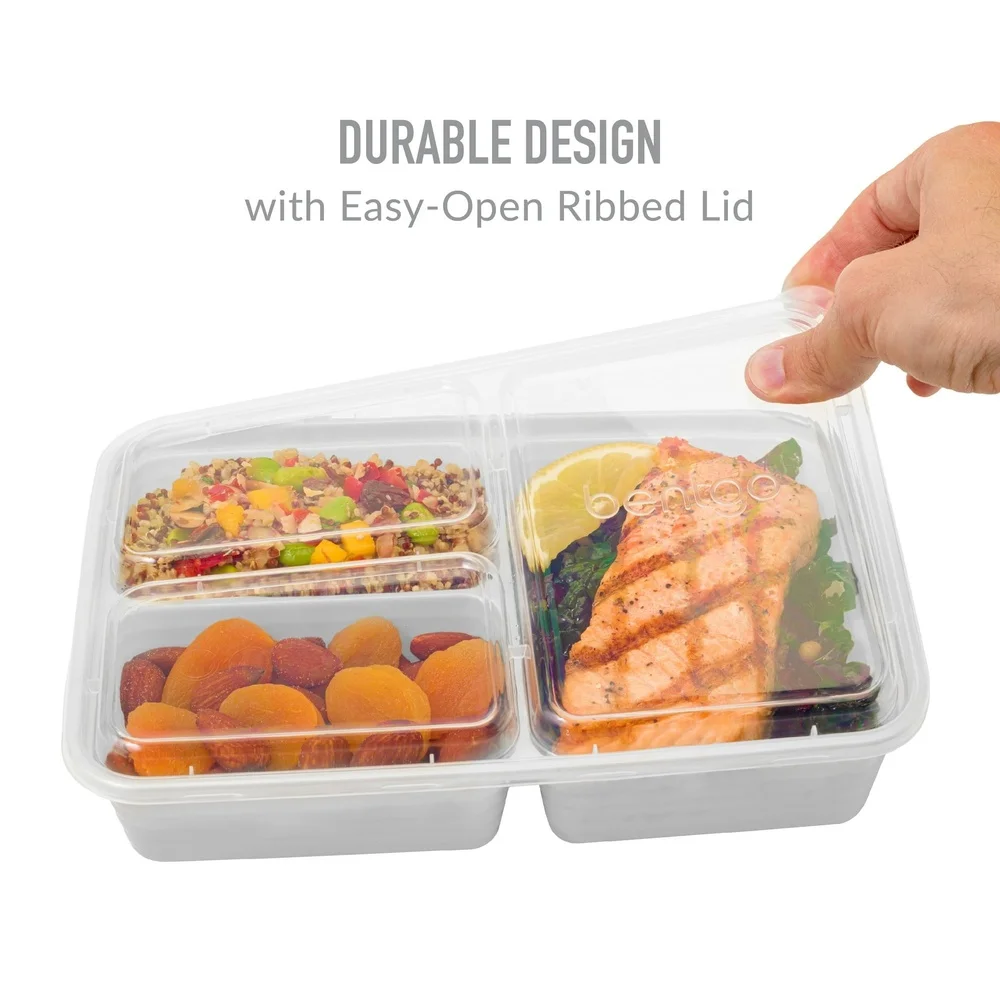 20-Piece Meal Prep Kit 3-Compartment Storage Containers with Lids Stackable Microwave Safe Reusable BPA-Free Healthy Portion - Image 5