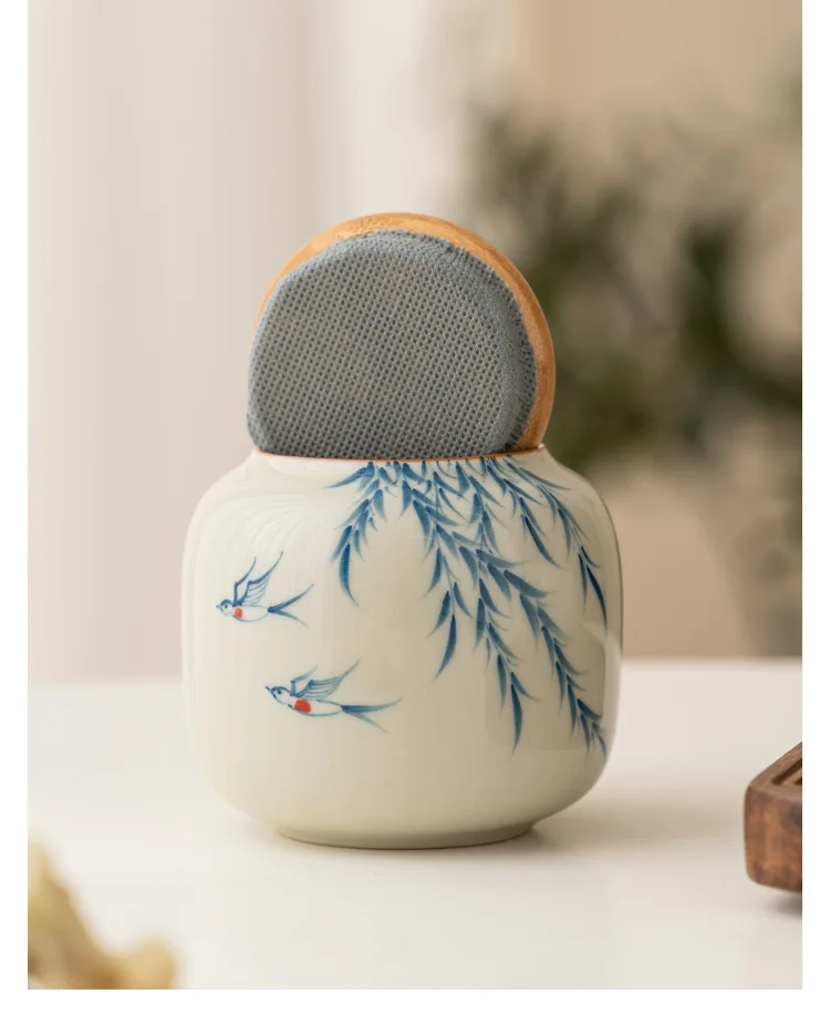 Warm Warbler, New Willow Grass Wood Grey Tea Sealed Ceramic Can High End Portable Small Moisture Proof Mini Storage Can - Image 29