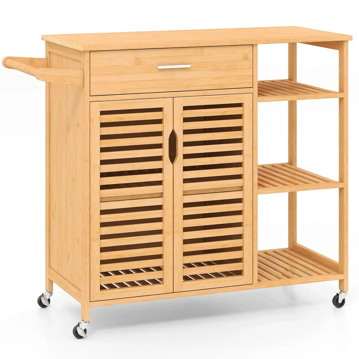 Bamboo Kitchen Island Cart Rolling Butcher Block Drawer Cabinet 3-Tier Shelves Towel Rack Wheels Storage Dining Room, Custom - Image 15