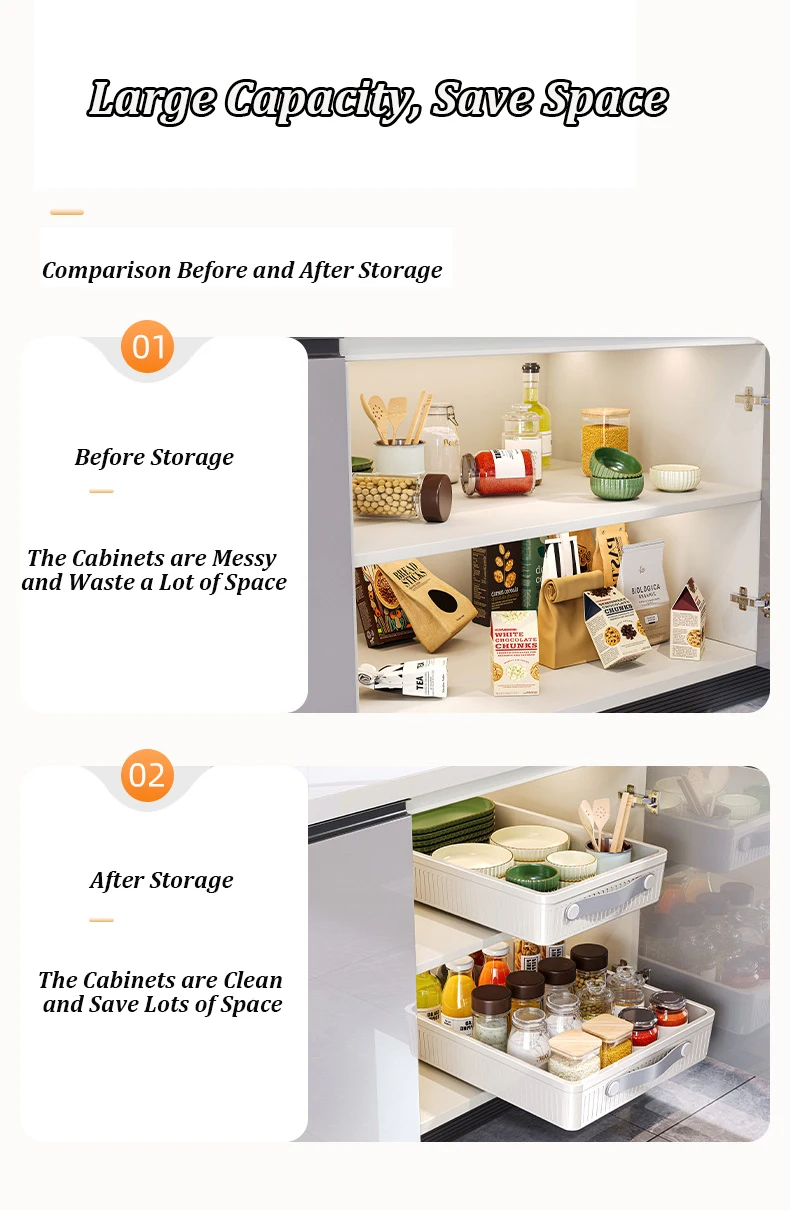 Kitchen Sliding Drawer with Slide Rail Cabinet Clothes Spice Dish Bowl Storage Rack Pull Out Cabinet Organizer Tray With Handle - Image 12