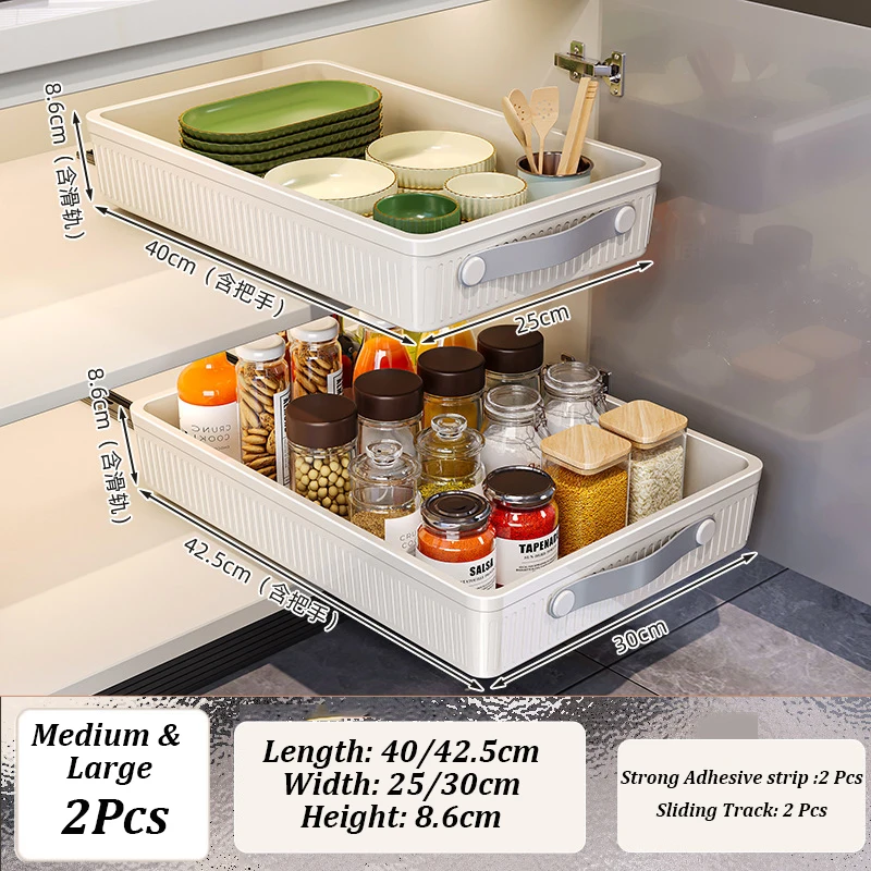 Kitchen Sliding Drawer with Slide Rail Cabinet Clothes Spice Dish Bowl Storage Rack Pull Out Cabinet Organizer Tray With Handle - Image 7