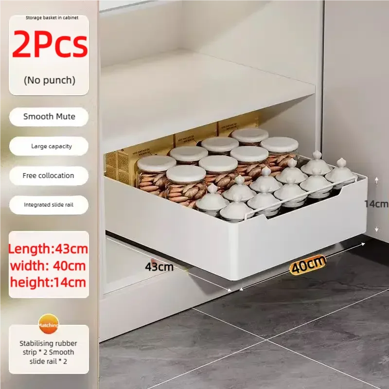 New Kitchen Storage Rack with Slide Rails Pull-out Kitchen Drawer Type Storage Tray Spice Box Storage Shelf Cabinets Organizer - Image 10