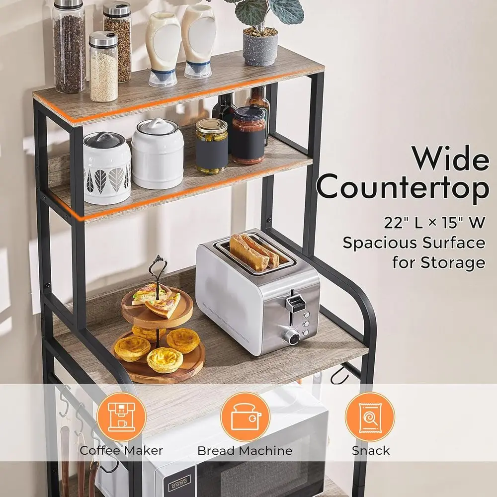 Gray 4-Tier Kitchen Baker's Rack with Storage Cabinet, Microwave Stand, Coffee Bar, and Spice Rack - Image 4