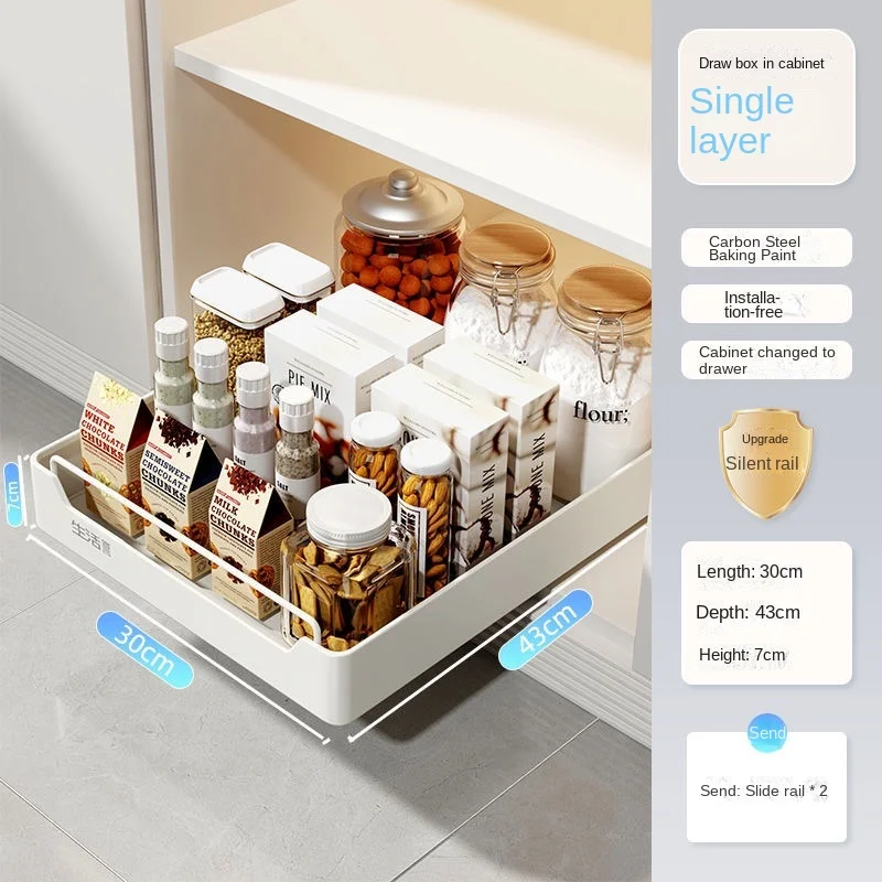 New Kitchen Storage Rack with Slide Rails Pull-out Kitchen Drawer Type Storage Tray Spice Box Storage Shelf Cabinets Organizer - Image 26