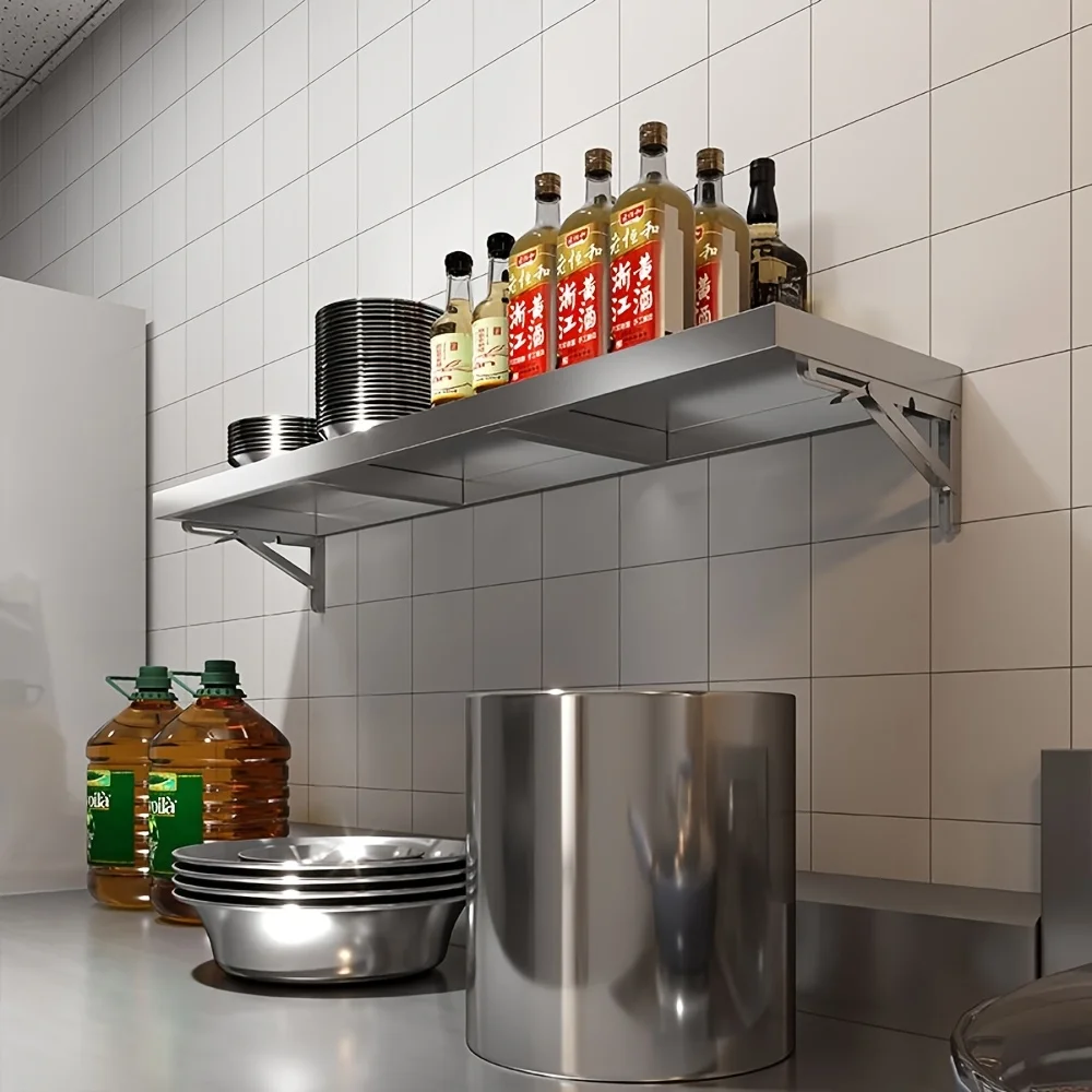 Stainless Steel Wall-Mounted Shelf - Foldable Space-Saving Design, Rust-Resistant & Easy To Clean, 4-Tier Kitchen Storage Rack - Image 6