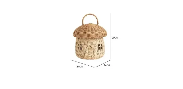 Rattan Woven Mushroom Basket Summer Portable Children Woven Bags Outdoor Vacation Picnic Baskets Kids Toy Sundries Organizer - Image 35