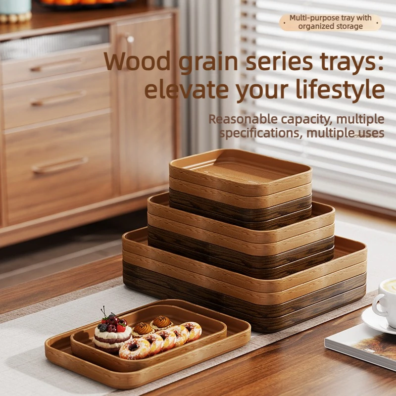 Extra-Thick Wood Grain Rectangular Serving Trays - Multi-Purpose Plates for Home Kitchen, Restaurant & Commercial Catering Use - Image 4