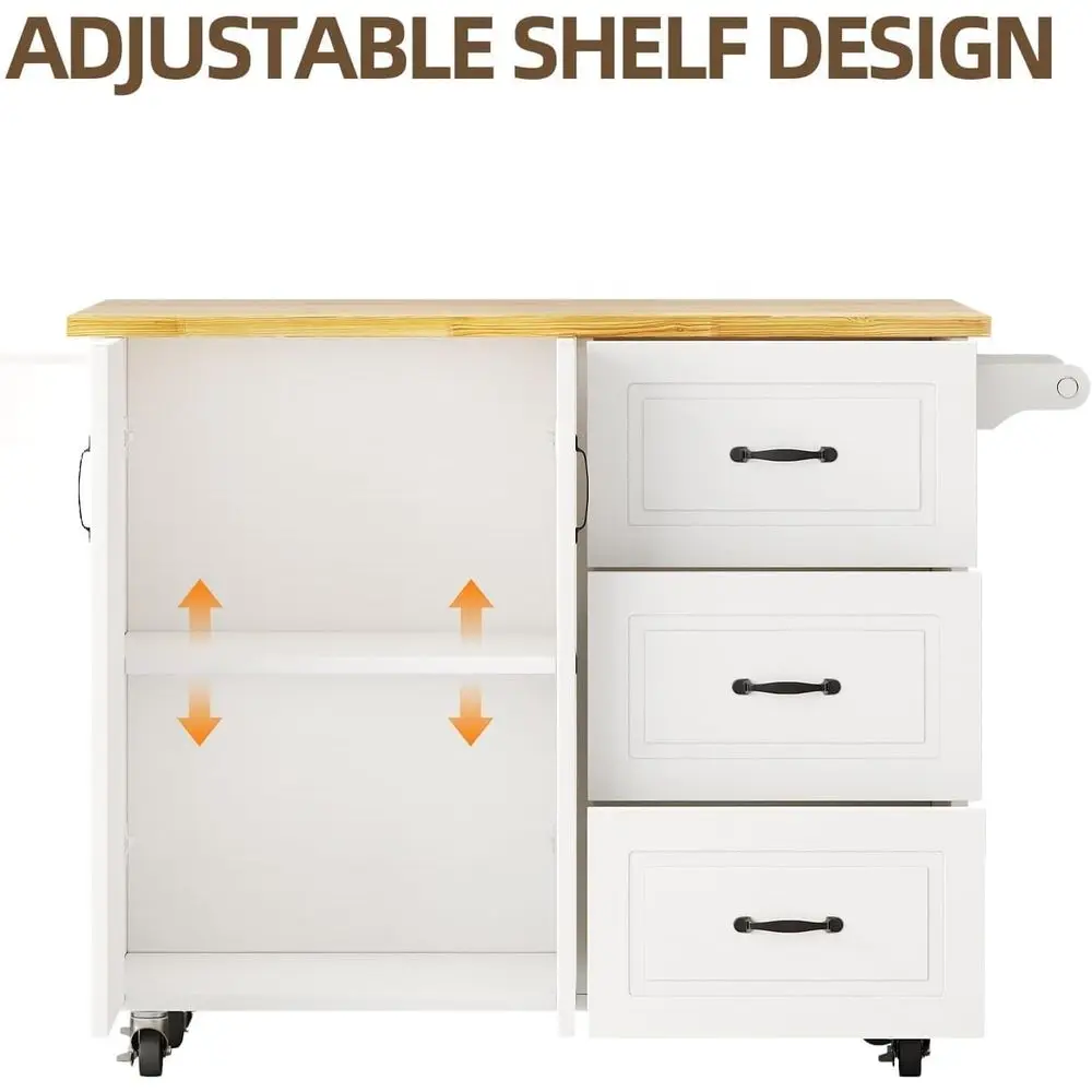 White Rolling Kitchen Island with Storage, Spice Rack, and Towel Bar - Image 5