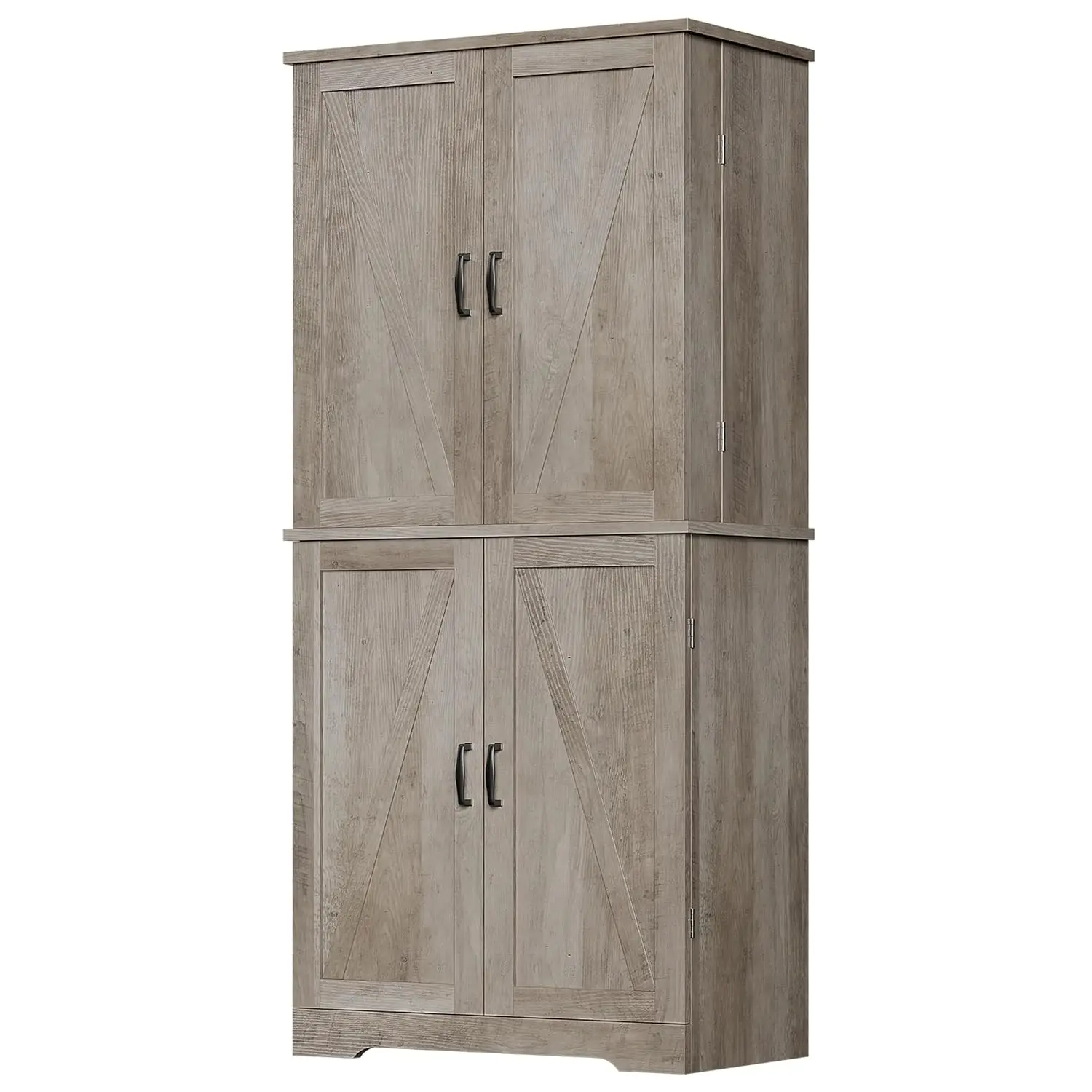 Rustic Pantry Cabinet Barn Door Drawer Adjustable Shelves 6-Tier Wood Cupboard Kitchen Dining Bath, Custom - Image 4