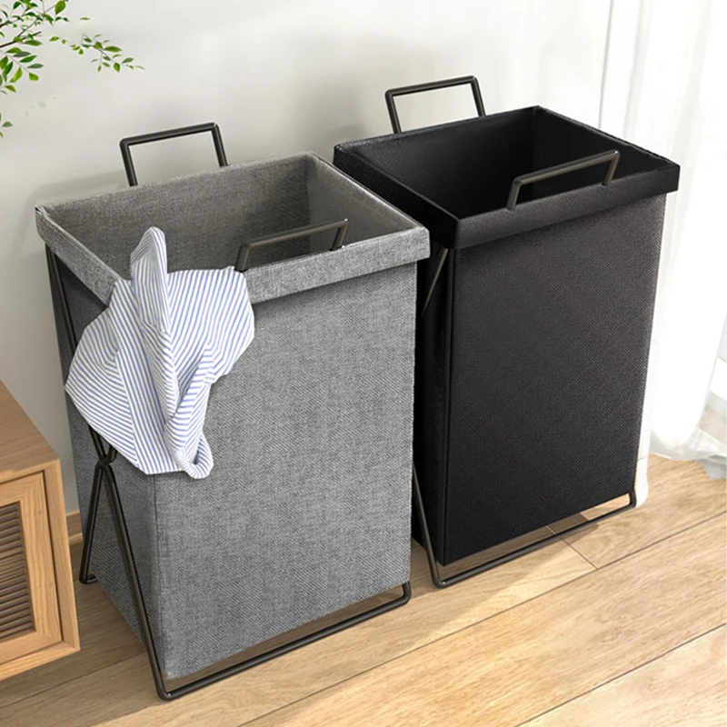 Foldable Fabric Laundry Hamper - Large Capacity Storage Basket with Metal Frame, for Bedroom, Bathroom & Home Organizing (Gray/B