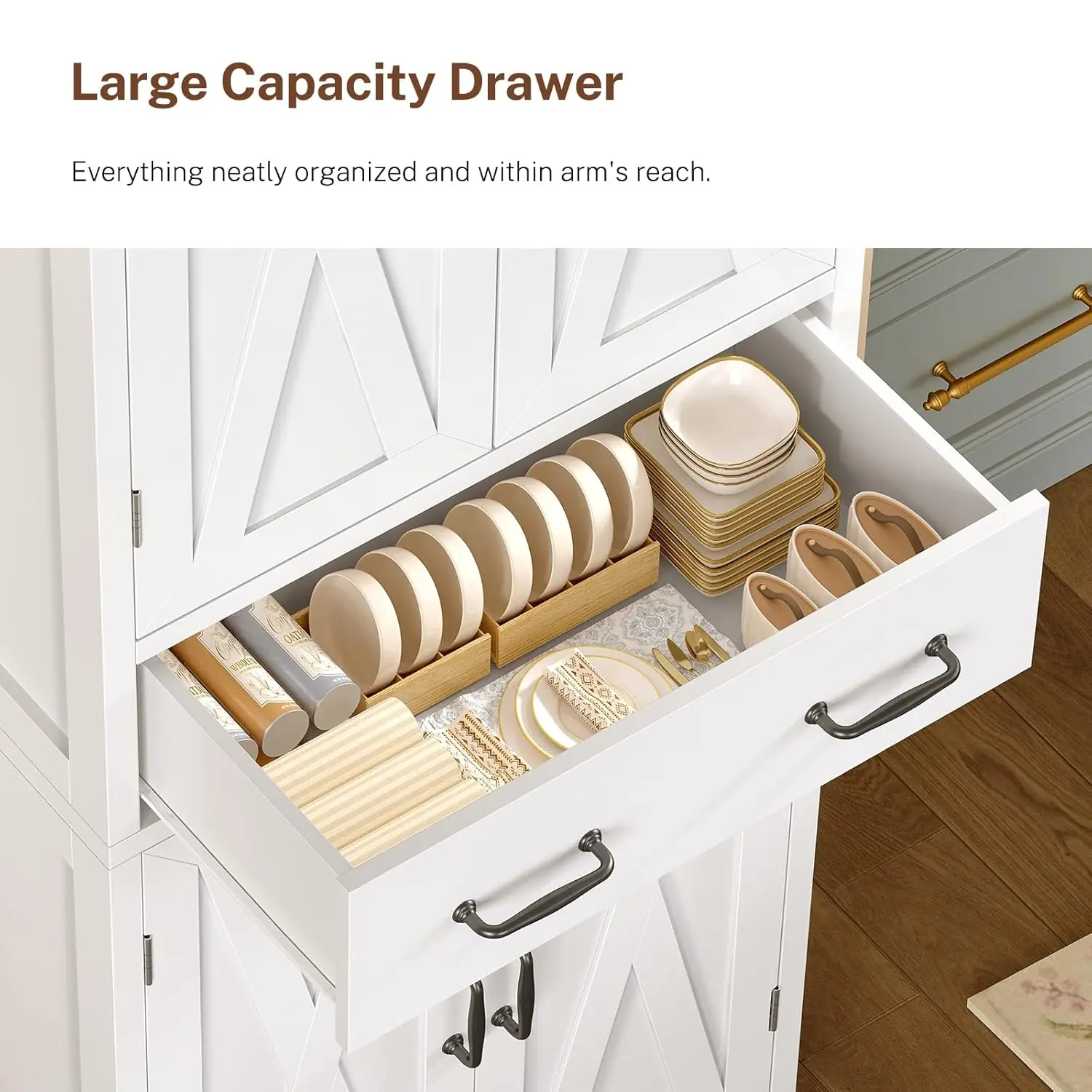 Tall Storage Cabinet with 2 Adjustable Shelves & Drawer 4-Door Pantry Bathroom Living Room Kitchen White Custom - Image 6