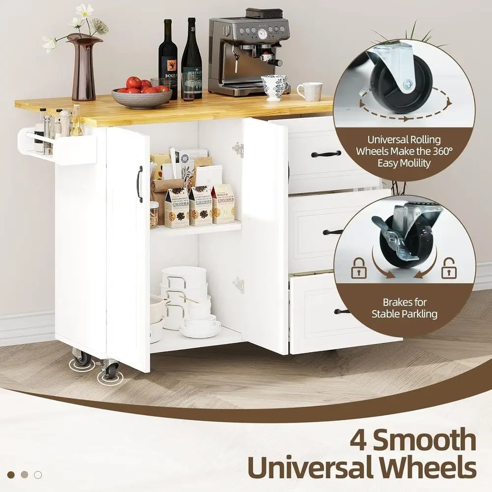 White Rolling Kitchen Island with Storage, Spice Rack, and Towel Bar - Image 6