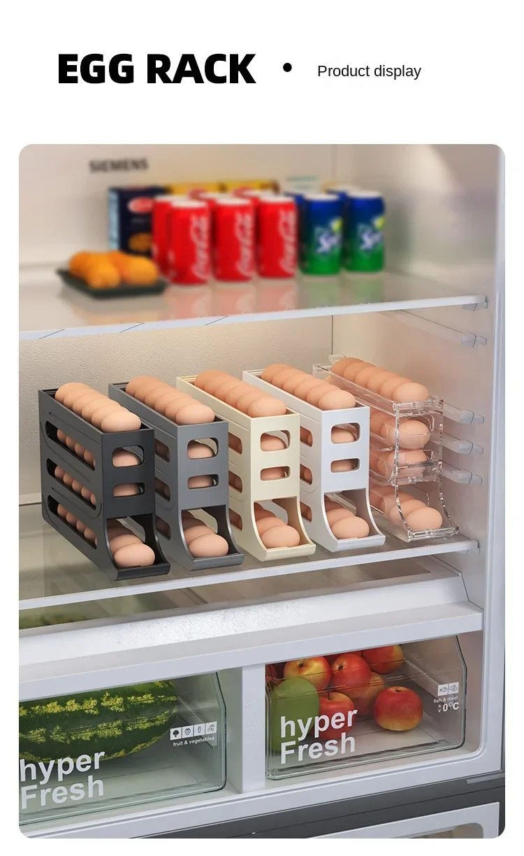 4 Layer Automatic Rolling Egg Dispenser Refrigerator Storage Box Fridge Organizer Rack for Kitchen - Image 16