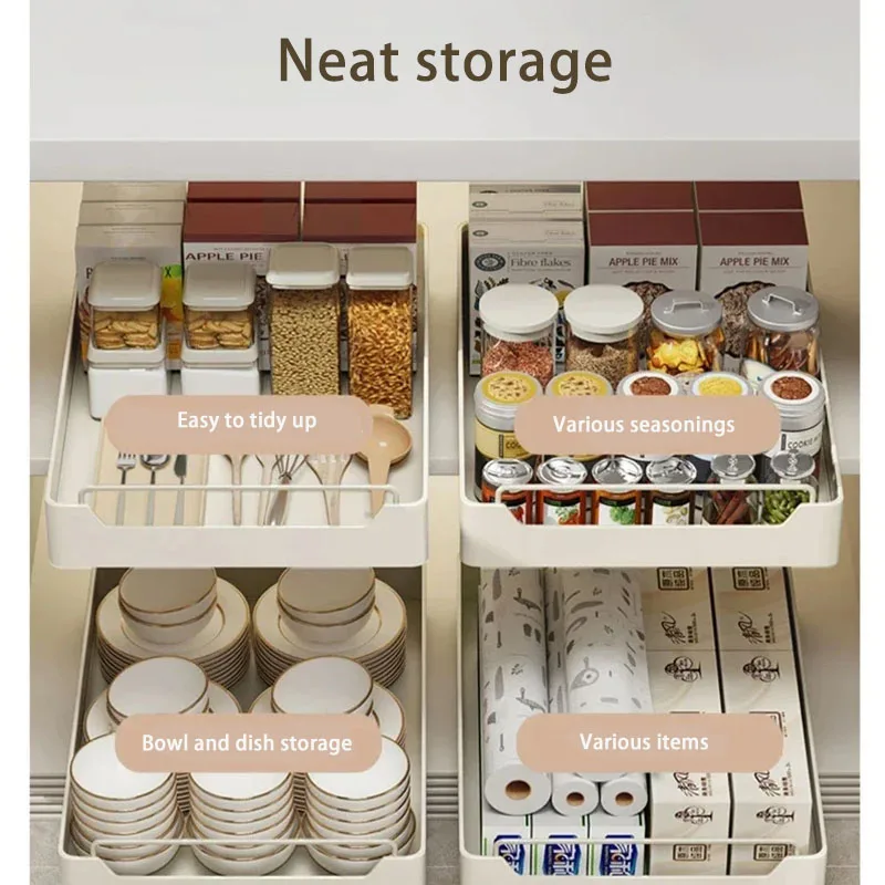 New Kitchen Storage Rack with Slide Rails Pull-out Kitchen Drawer Type Storage Tray Spice Box Storage Shelf Cabinets Organizer - Image 2