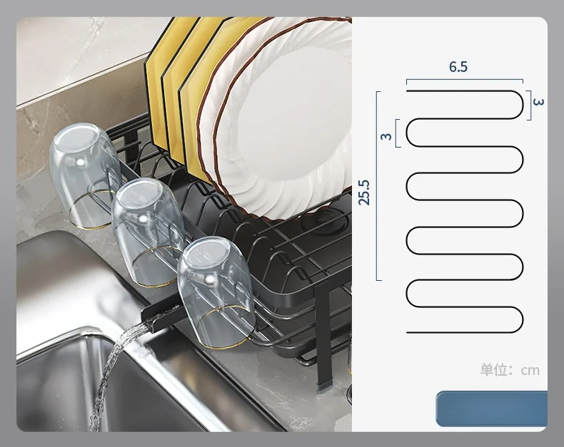 Expandable dish storage rack automatic draining rotatable drain rack adjustable counter organizer kitchen storage rack - Image 20