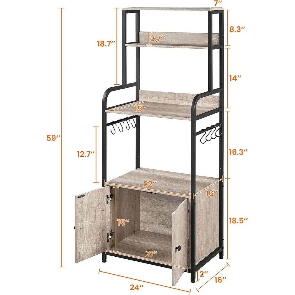 Gray 4-Tier Kitchen Baker's Rack with Storage Cabinet, Microwave Stand, Coffee Bar, and Spice Rack - Image 2
