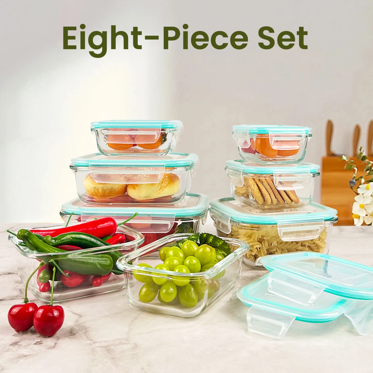 8pcs Glass Food Storage Containers Set Lunch Box Leakproof Airtight Microwave & Oven Safe Stackable Kitchen Organizers - Image 4