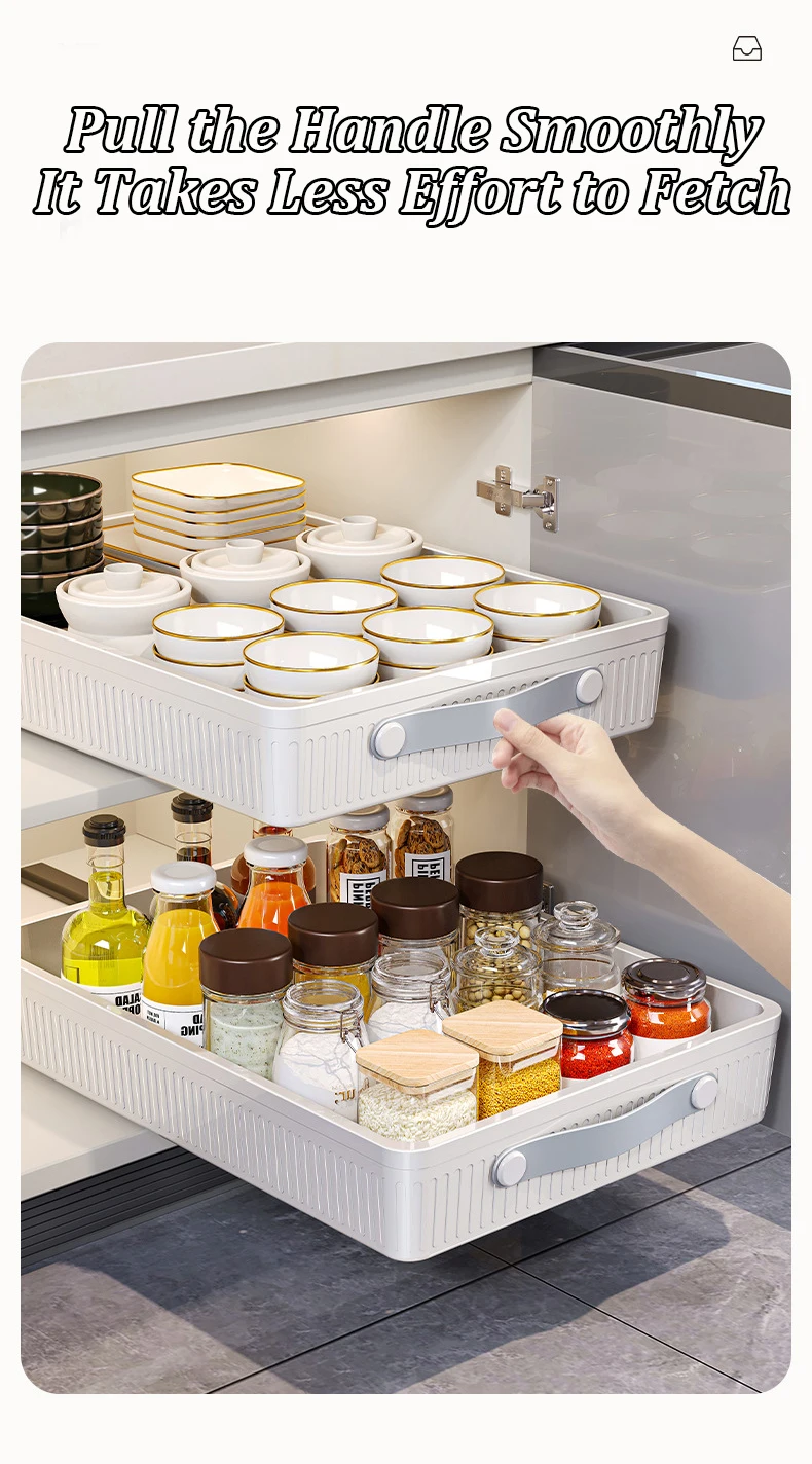 Kitchen Sliding Drawer with Slide Rail Cabinet Clothes Spice Dish Bowl Storage Rack Pull Out Cabinet Organizer Tray With Handle - Image 19