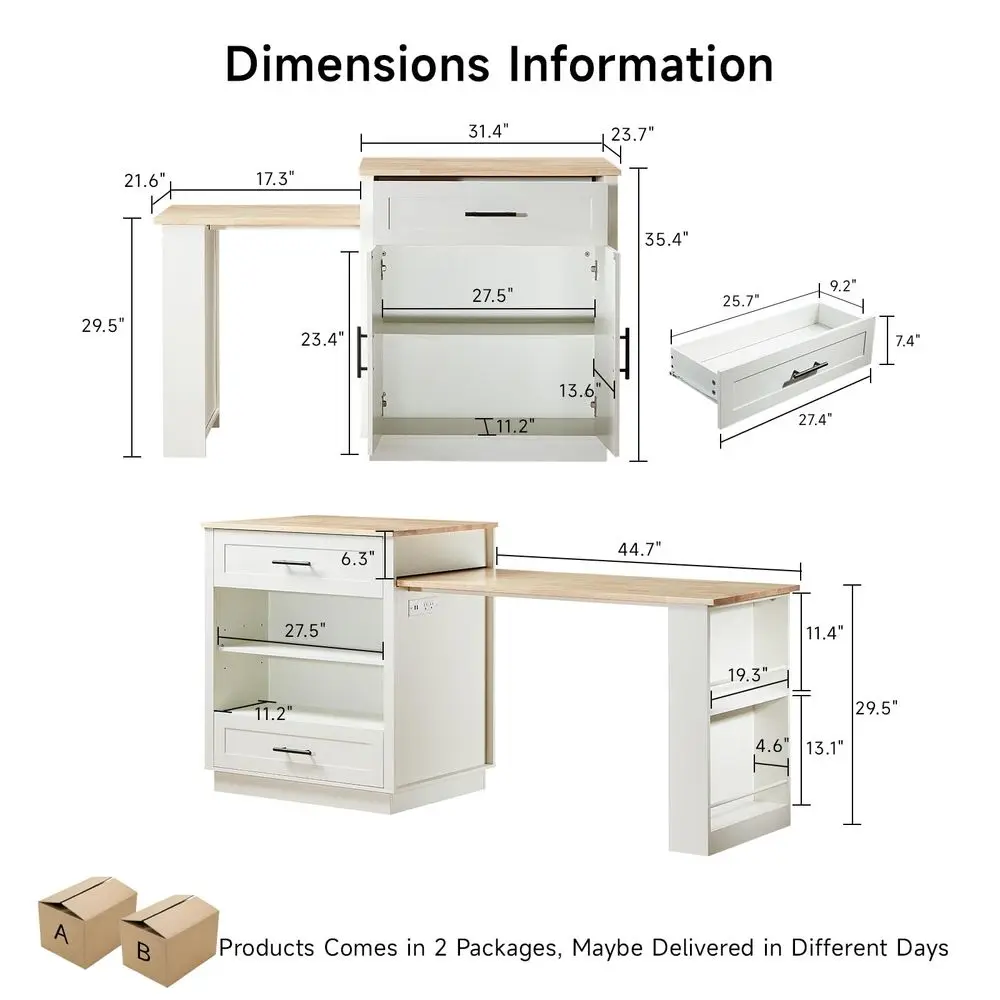 76 Kitchen Islands with Extendable Dining Table, 24 Island Table with DoubleSide Storage, Mobile Storage Islands Cart with Powe - Image 2