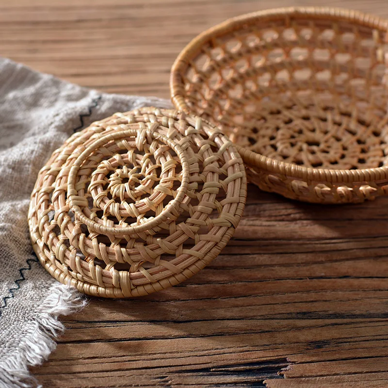Minimalist Handwoven Rattan Baskets,Round Hollow Storage Trays for Fruit, Vegetables, Snacks, Decorative Wicker Basket for Home - Image 3