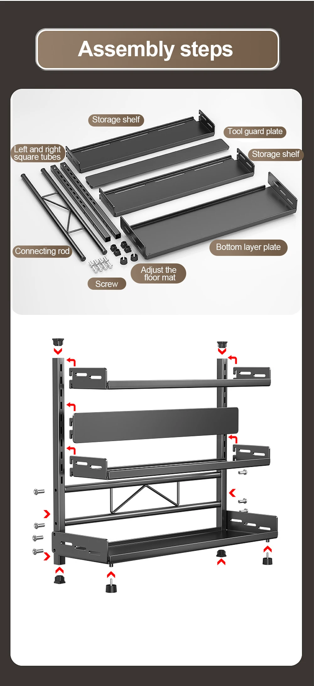 3 Tier Spice Storage Rack for Countertop Adjustable Spice Organization for Cabinet Kitchen Organizer Metal Shelf Black - Image 30