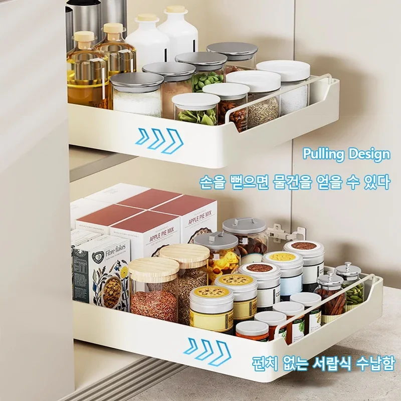 New Kitchen Storage Rack with Slide Rails Pull-out Kitchen Drawer Type Storage Tray Spice Box Storage Shelf Cabinets Organizer - Image 3