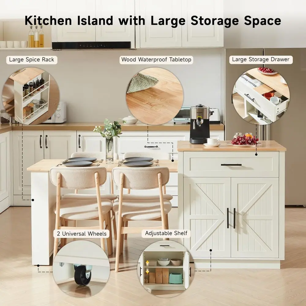 76 Kitchen Islands with Extendable Dining Table, 24 Island Table with DoubleSide Storage, Mobile Storage Islands Cart with Powe - Image 10