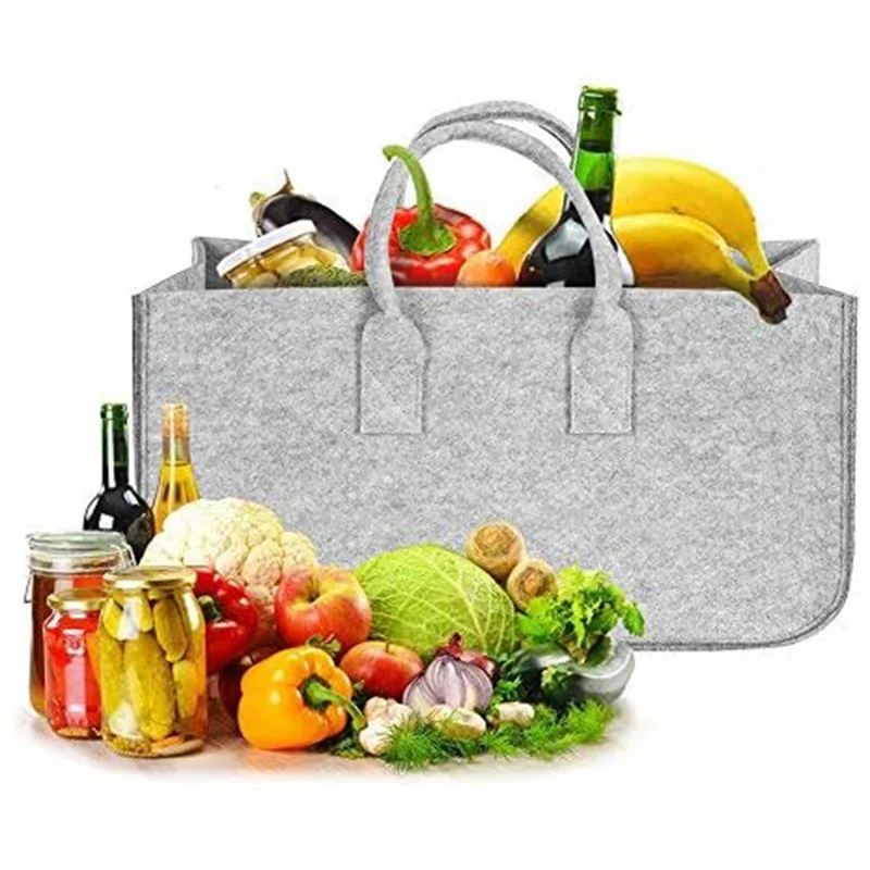 Fireplace Wood Felt Storage Bag Basket Magazine Rack Firewood Pocket,Felt Foldable Firewood Holder Basket Gray - Image 5