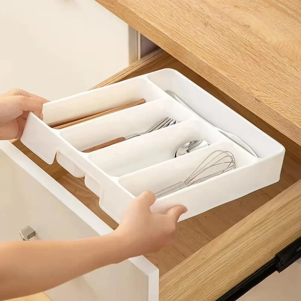 4/5 Compartment Cutlery Tray Rectangle Kitchen Drawer Organizer for Spoon Fork Separation Easy-Clean Home Storage Box decorative - Image 3