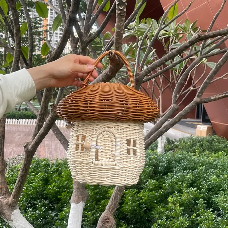 Rattan Mushroom Storage Basket Cute Cartoon Handwoven Nut Wicker Handbag Outdoor Picnic Women Tote Straw Bag Children Organizer - Image 6