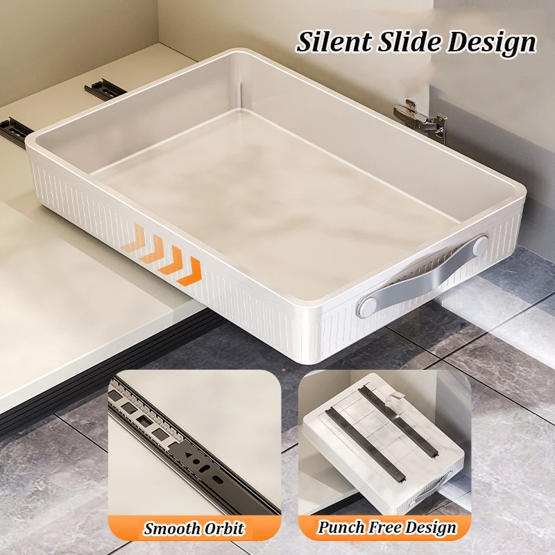 Kitchen Sliding Drawer with Slide Rail Cabinet Clothes Spice Dish Bowl Storage Rack Pull Out Cabinet Organizer Tray With Handle - Image 3