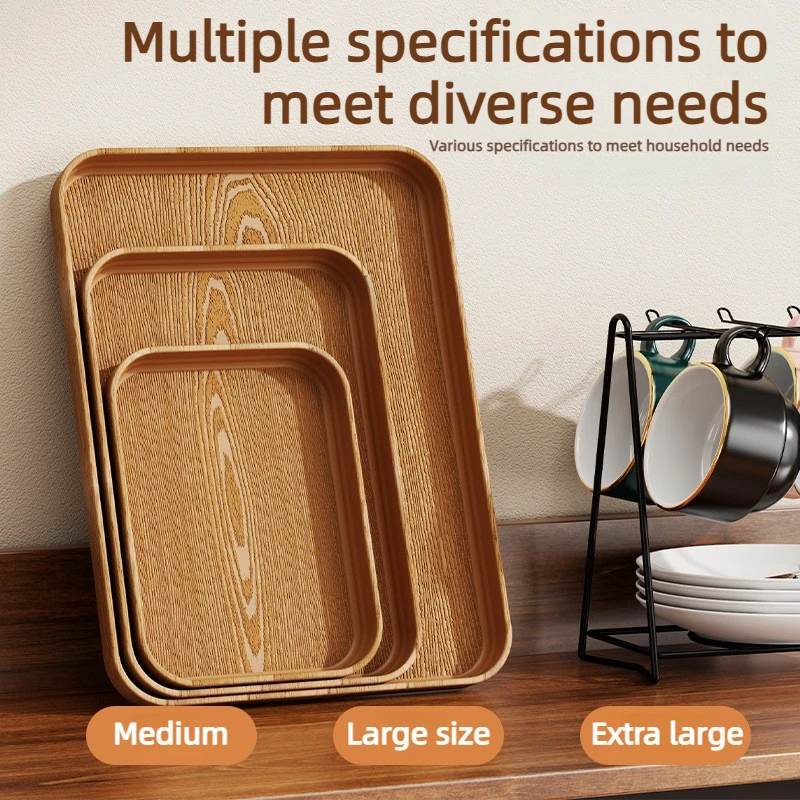 Extra-Thick Wood Grain Rectangular Serving Trays - Multi-Purpose Plates for Home Kitchen, Restaurant & Commercial Catering Use - Image 3