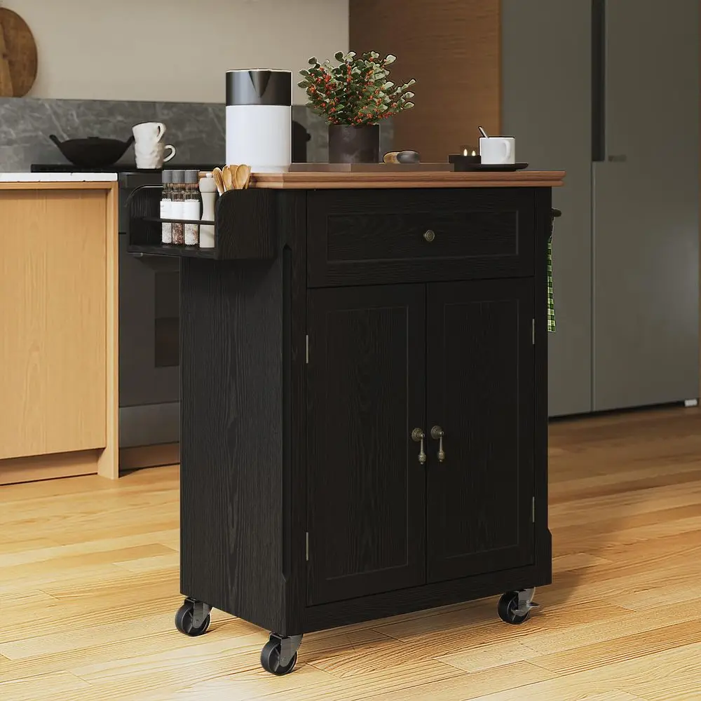 26 Small Kitchen Island, Vintage Wood Rolling Kitchen Island Cart with Storage Cabinet and Drawer, Kitchen Cart on Wheels with - Image 7