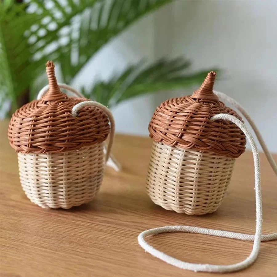 Rattan Woven Mushroom Basket Summer Portable Children Woven Bags Outdoor Vacation Picnic Baskets Kids Toy Sundries Organizer - Image 6