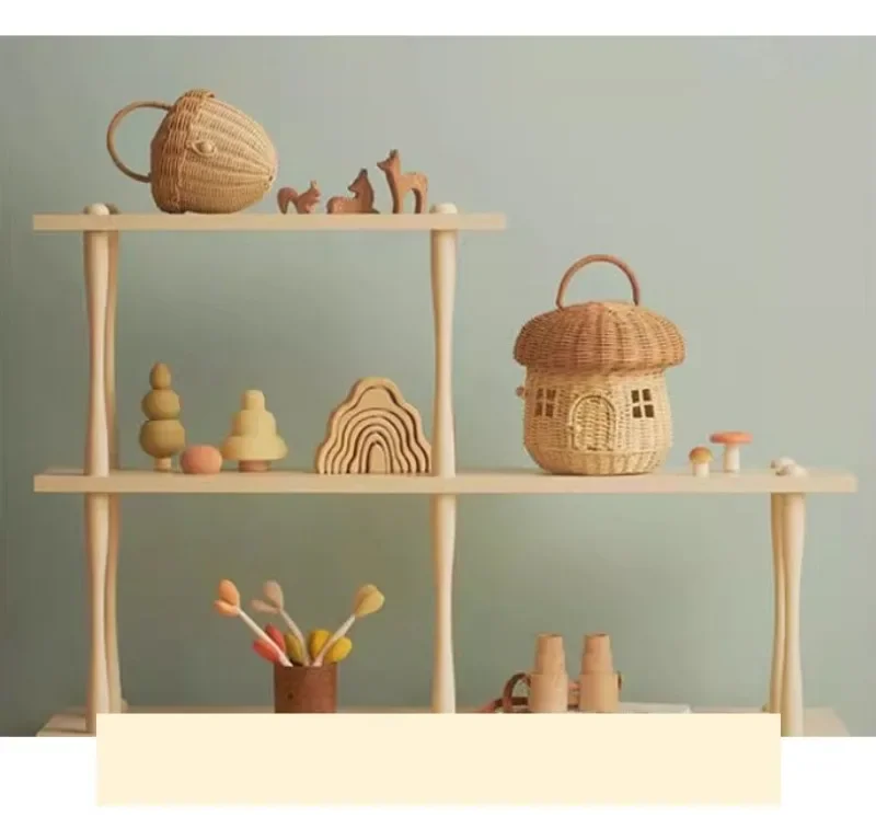 Rattan Mushroom Storage Basket Cute Cartoon Handwoven Nut Wicker Handbag Outdoor Picnic Women Tote Straw Bag Children Organizer - Image 15