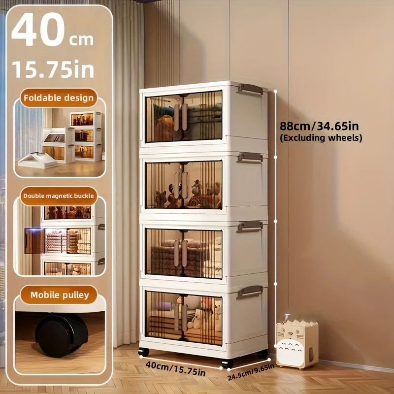 4/5-Tier Heavy-Duty Plastic Folding Storage Cabinet with Lid - Foldable & Stackable Shelving Unit, Wheeled Container Suitable fo - Image 3