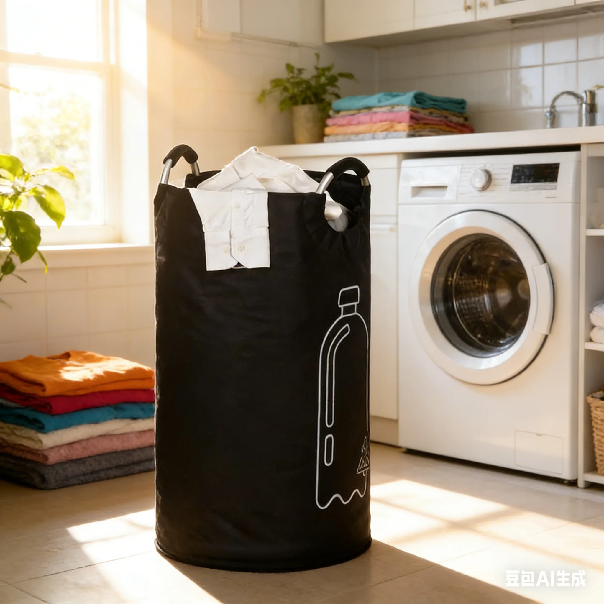 Big Space 82L Bottle Collection Basket with Comfortable Aluminum Handle, Folding Waste Bottle Storage, Recycling Bin.
