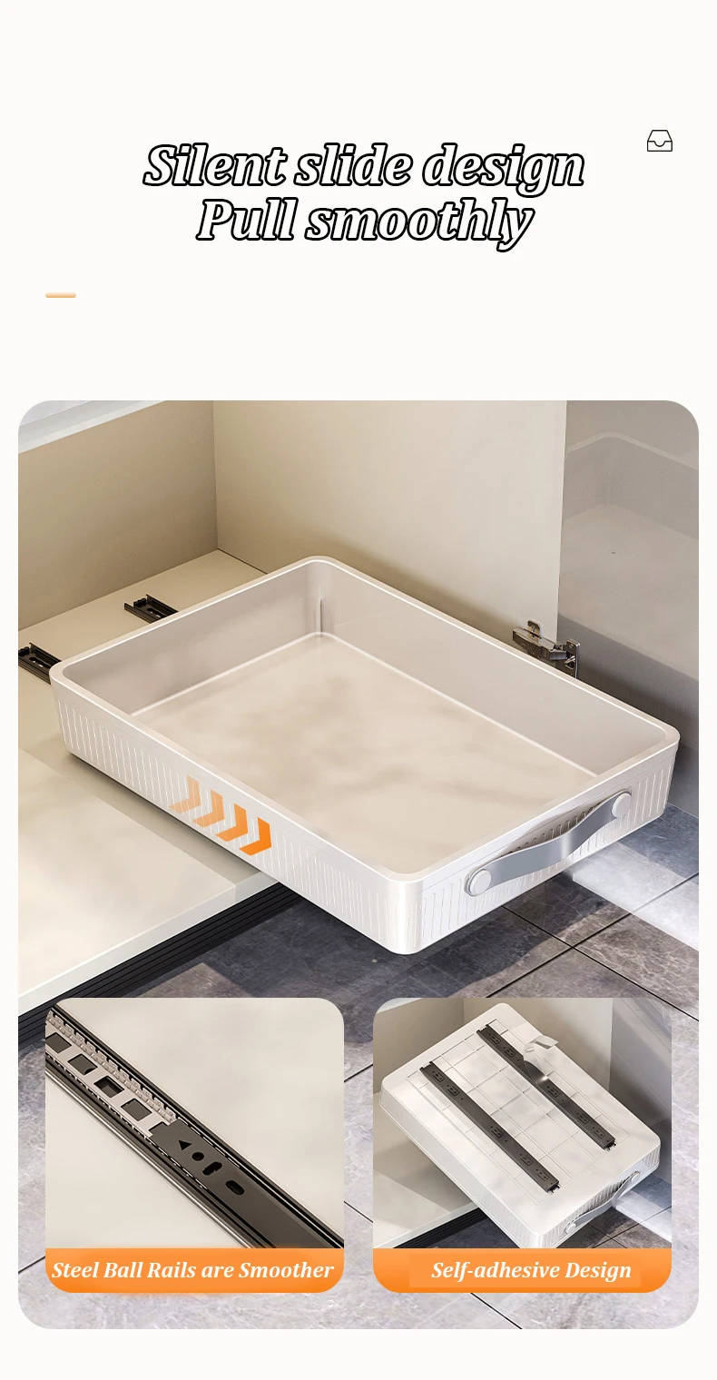 Kitchen Sliding Drawer with Slide Rail Cabinet Clothes Spice Dish Bowl Storage Rack Pull Out Cabinet Organizer Tray With Handle - Image 18