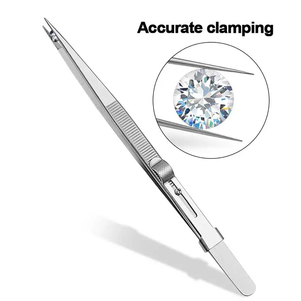 Adjustable Self Clamping Tweezers Jewelry Making Tool Slide Lock Stainless Steel Tweezers Electronic Component Repair Tools - Image 3