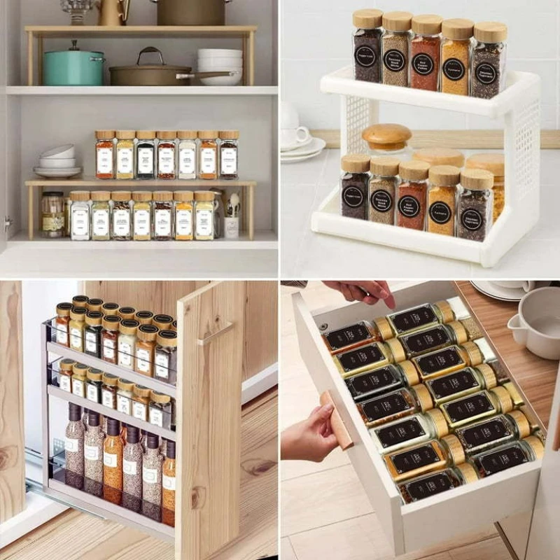 12Pcs Glass Spice Jars with Bamboo Lid Kitchen Glass Jars Spice Jar Set Seasoning Jars Organizer Storage Bottles for Spice Rack - Image 4