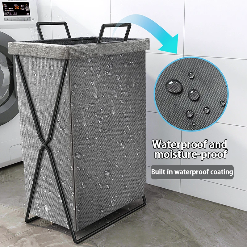 Foldable Fabric Laundry Hamper - Large Capacity Storage Basket with Metal Frame, for Bedroom, Bathroom & Home Organizing (Gray/B - Image 14