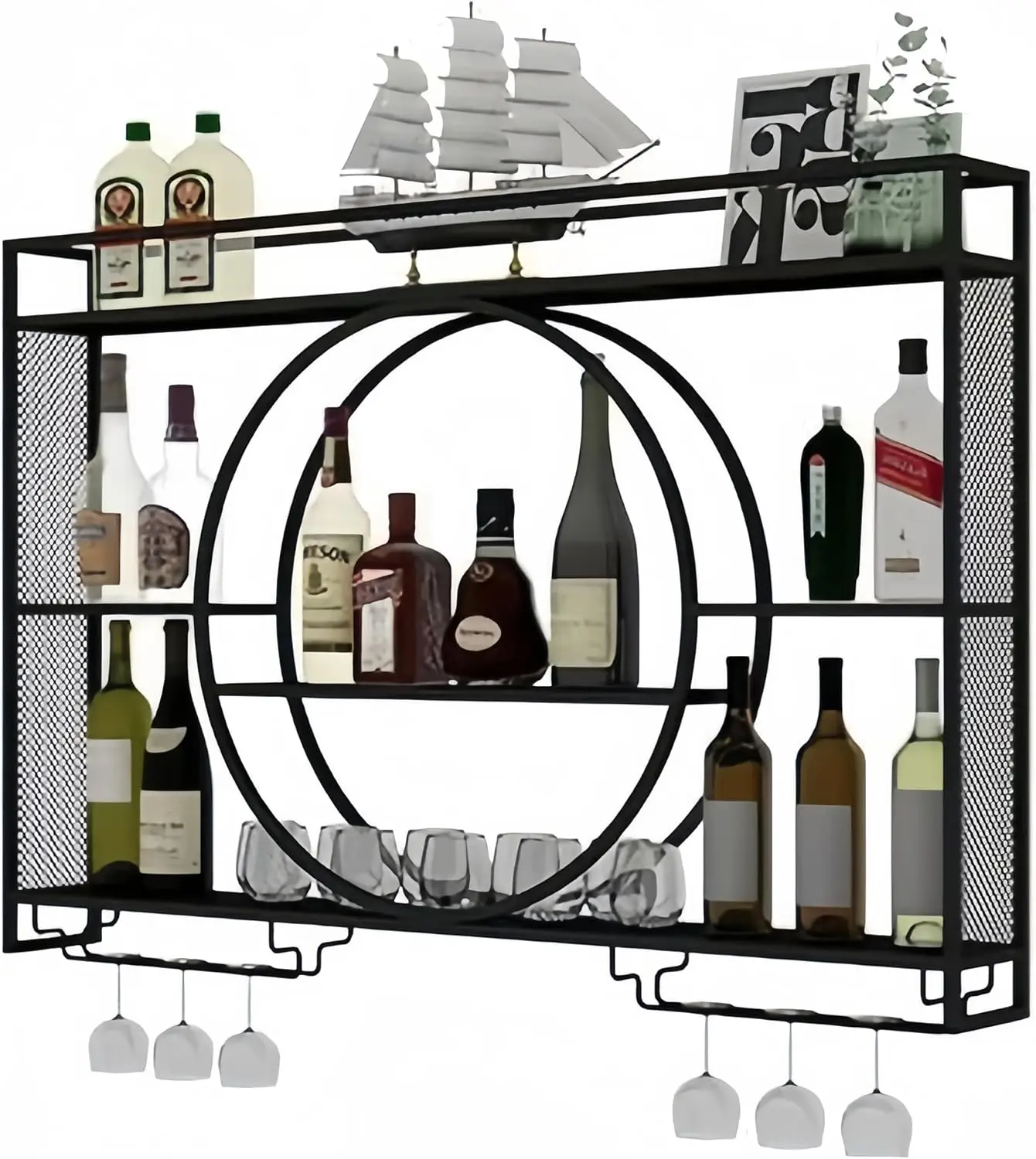 Wall Mounted Wine Rack, 3-Tier Wall Bar Shelves for Liquor Bottles, Large Capacity Bar Shelves Wall Mounted with Glass Holder - Image 2