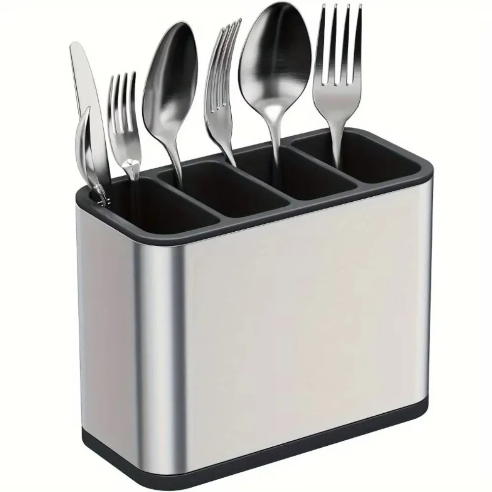 Large Capacity Kitchen Utensil Holder Stainless Steel with Removable Divider Kitchen Cutlery Organizer Sturdy Drip Tray Base