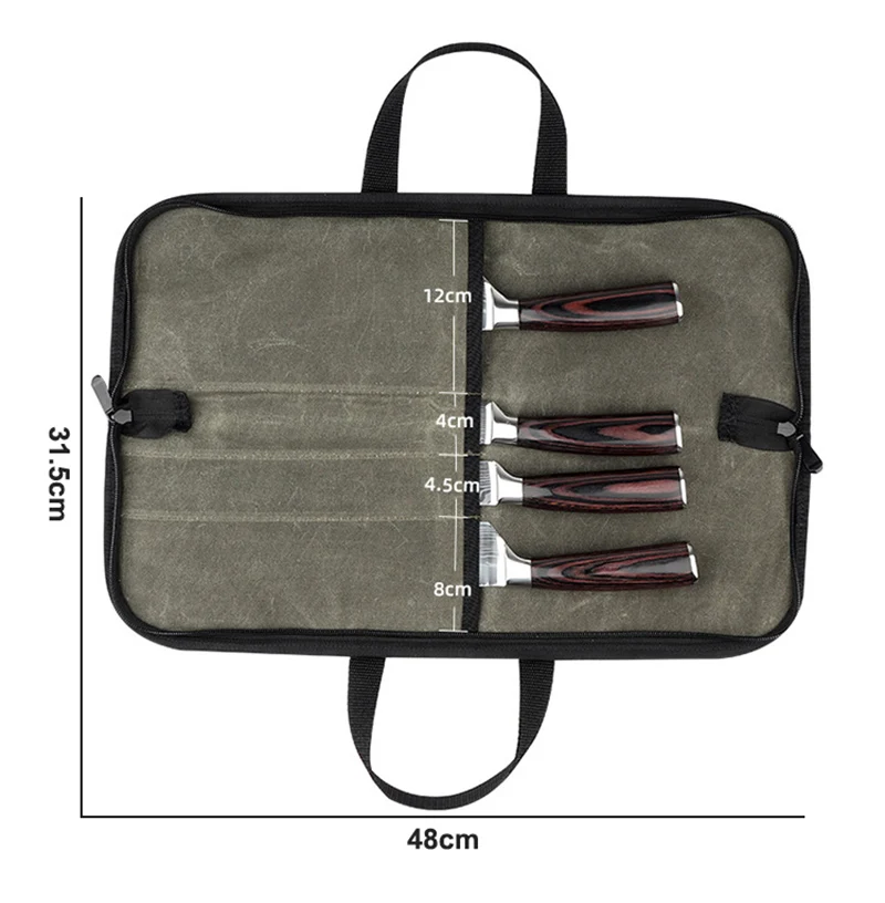 Chef Knives Storage Pouch Organizer Slicing Cleaver Carry Case Pocket Tools Professional Kitchen Knife Roll Bag 4 Slot Portable - Image 10