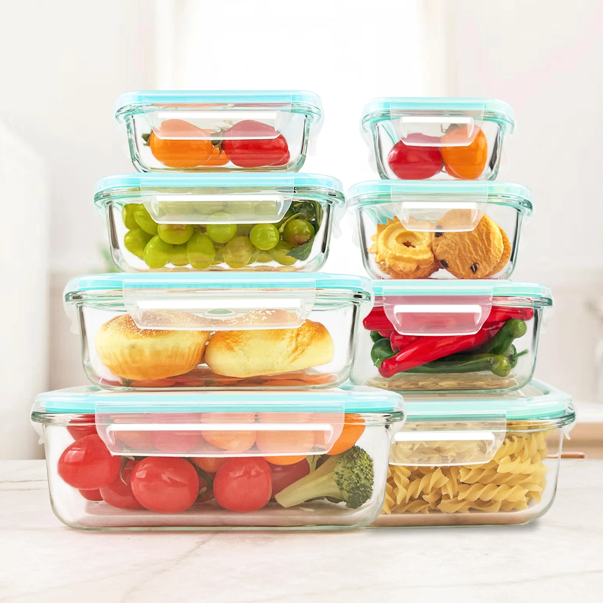 8pcs Glass Food Storage Containers Set Lunch Box Leakproof Airtight Microwave & Oven Safe Stackable Kitchen Organizers - Image 6