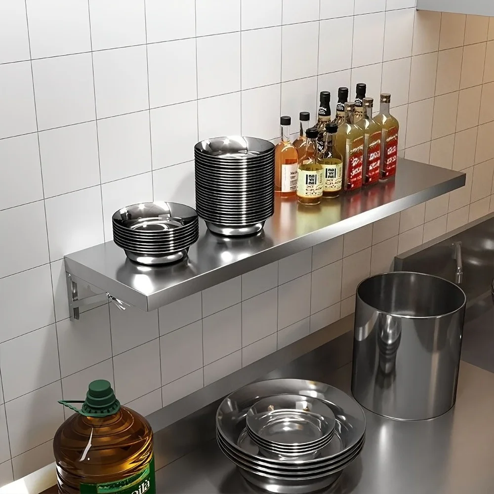 Stainless Steel Wall-Mounted Shelf - Foldable Space-Saving Design, Rust-Resistant & Easy To Clean, 4-Tier Kitchen Storage Rack - Image 5