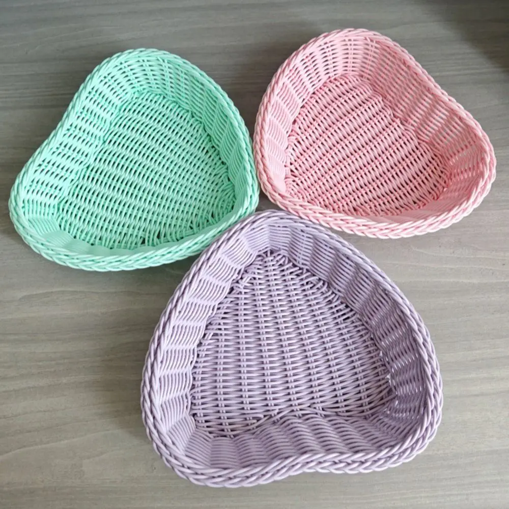 New Hand Woven Imitation Rattan Basket Plastic Heart Shape Wicker Basket Storage Basket Photo Props - Image 17