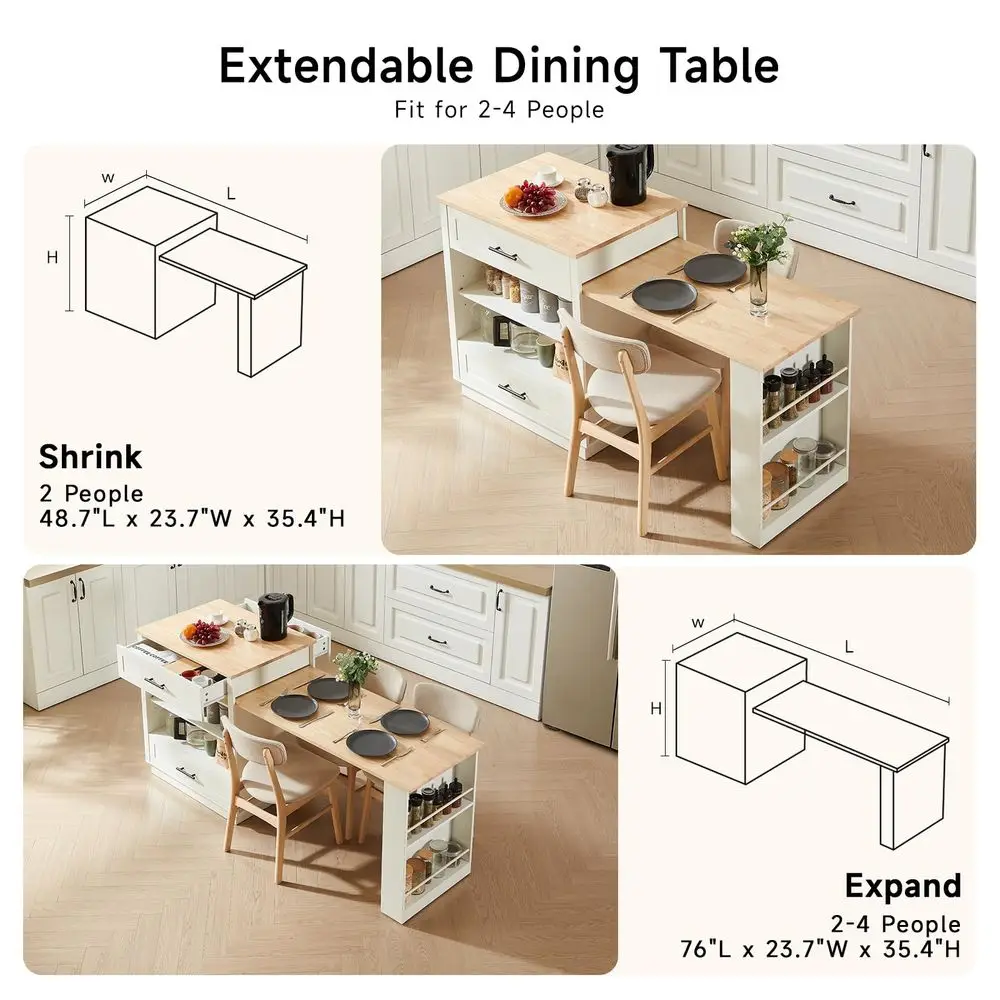 76 Kitchen Islands with Extendable Dining Table, 24 Island Table with DoubleSide Storage, Mobile Storage Islands Cart with Powe - Image 9